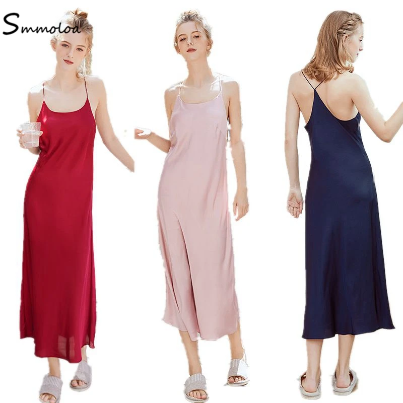 Smmoloa Длинная женская летняя Ночная рубашка плюс размер Сексуальная Однотонная