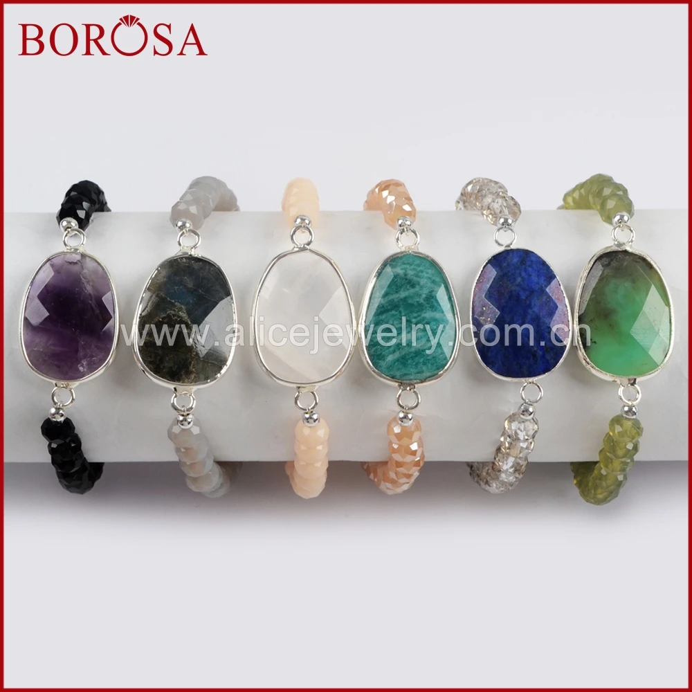 

BOROSA Free Shipping 5pcs Druzy Silver color Multi-kind 6mm Crystal Beads Bracelet For Women 2018 New S1560