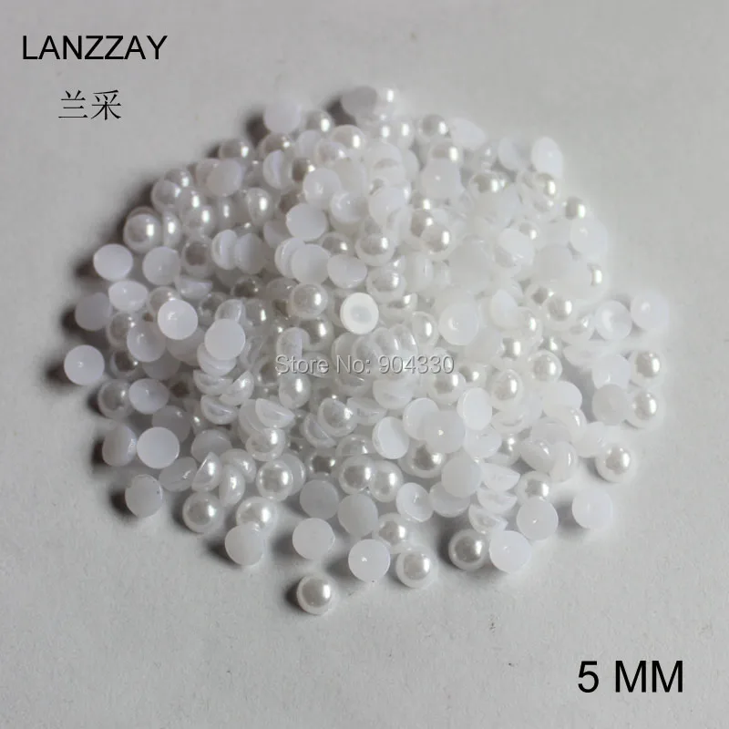Бесплатная доставка lanzzay 2000 шт Белый 5 мм полуплоская задняя имитация жемчуга