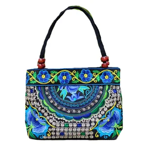 Винтажная женская сумка, национальные этнические холщовые сумки с вышивкой, деревянные бусины, двойная молния, дорожная сумка через плечо, Sac Femme Bolsos