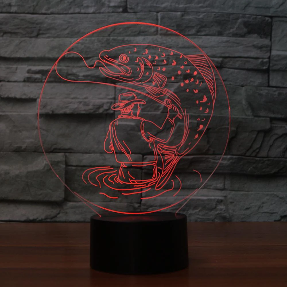 3D Мужская большая рыбка настольная лампа 7 видов цветов Изменение LED визуальный