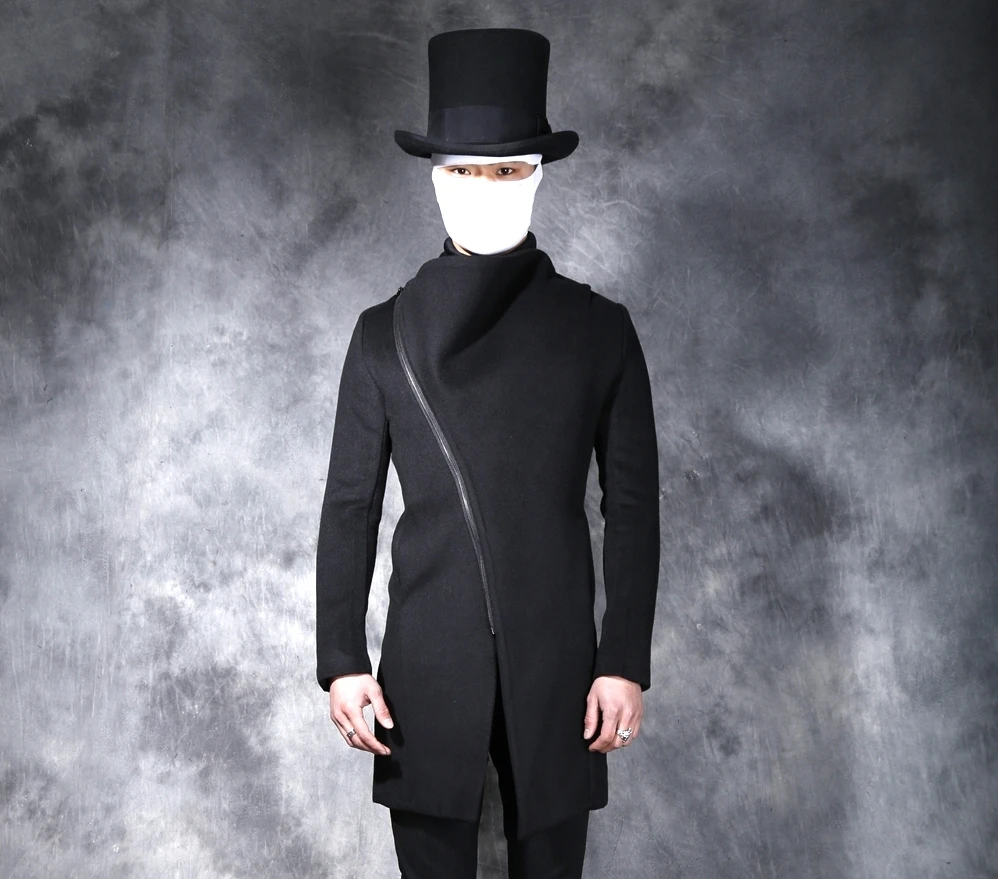 

S-XXL!!! 2018 The new style of men's personality, the long zipper cashmere windbreaker designer hairdressers to build a coat