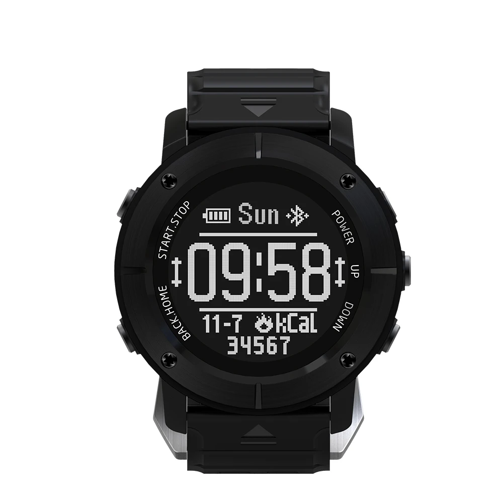 Черный Смарт-часы TimeOwner UW80C E-ink, gps, пульсометр, водонепроницаемые, мульти спортивный режим, компас, gps, возврат, круиз, SOS, наручные часы - Цвет: Черный