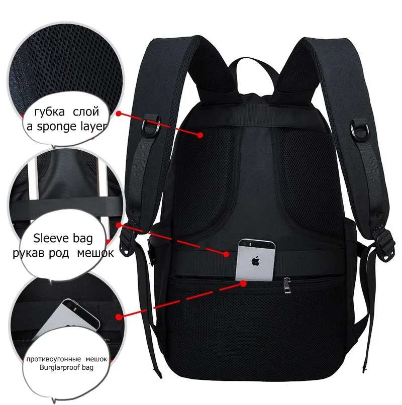 Съемный Солнечный внешний зарядка через USB Для мужчин рюкзак 15 дюймов ноутбука