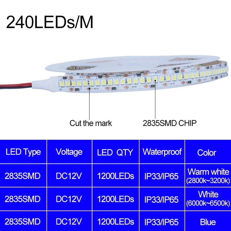 Foxanon СВЕТОДИОДНЫЕ Полосы света 5 М 2835 SMD DC 12 В 240 60leds/М водонепроницаемый IP65 IP33 Гибкая Лента Строка СВЕТОДИОДНЫЕ лампы света Ночь декор