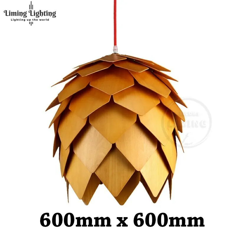 60cm yellow color Ретро скандинавские светодиодные подвесные лампы в виде шишки современные деревянные современные DIY IQ элементы головоломки спальня Художественный Деревянный светильник Lamparas светильники - Цвет корпуса: 60cm yellow color