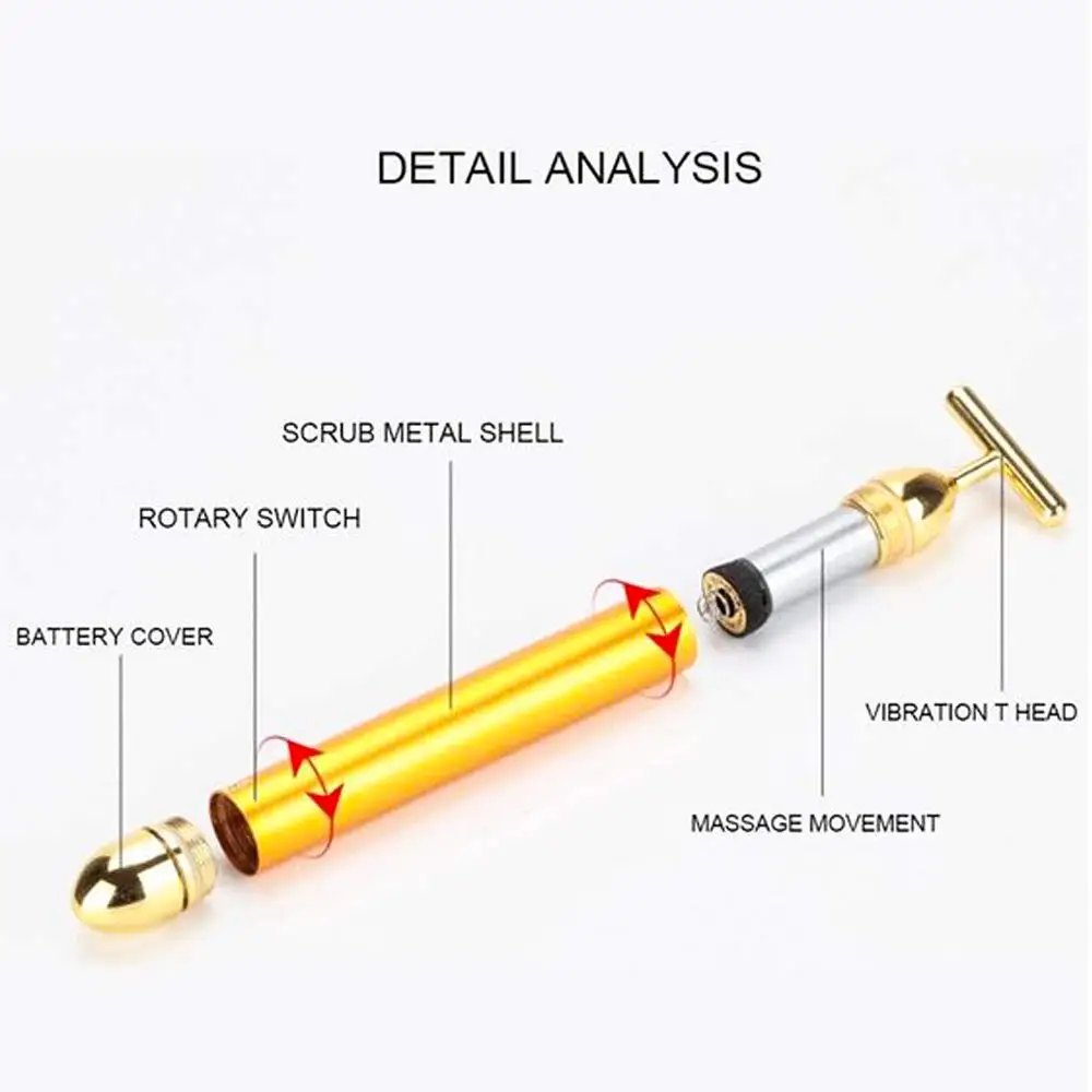 24k Gold Beauty Bar Vabration массажер для лица с T образным дизайном лифтинга удаления морщин