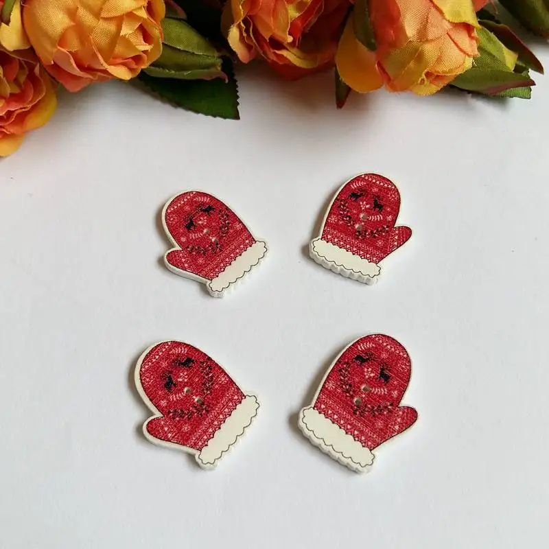 120pcs Красная рождественская Перчатки формы деревянные пуговицы Рождество кнопки