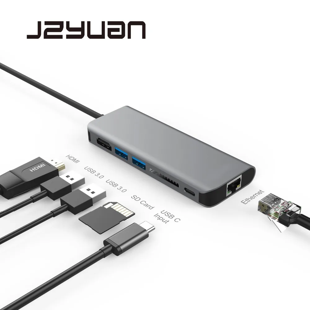 JZYuan док станция для ноутбука Macbook USB C Etehernet LAN HDMI 3 0 Type зарядная Samsung S9 S8 Huawei