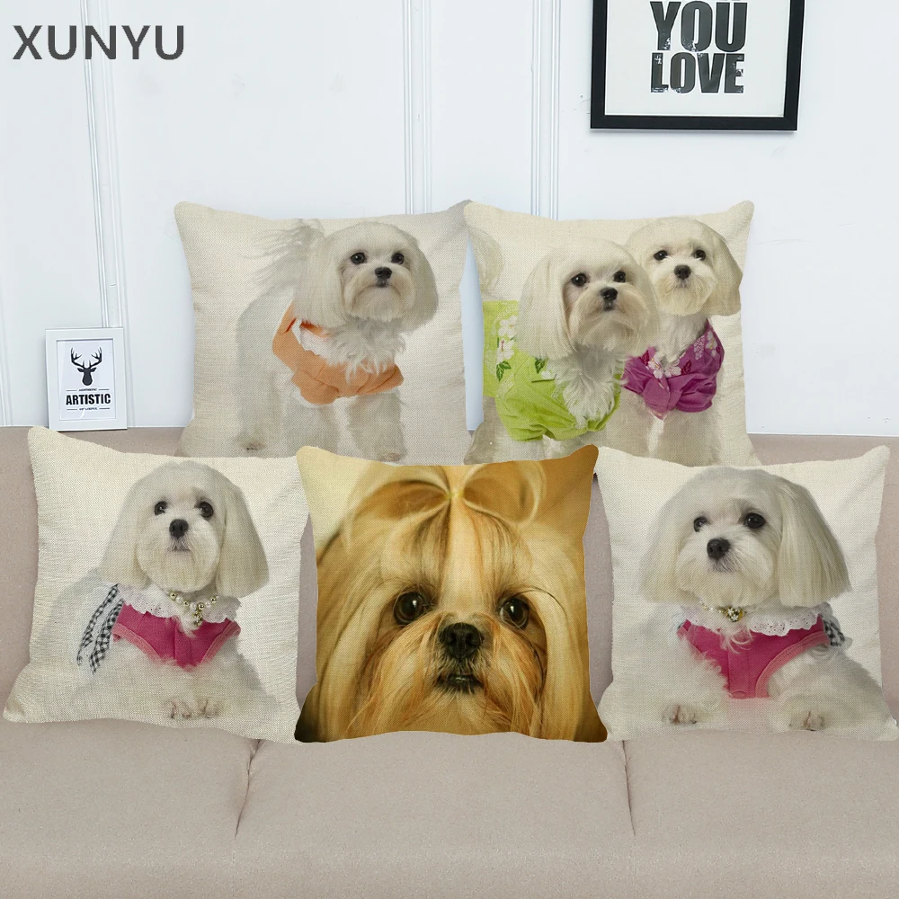 XUNYU симпатичная льняная Подушка с рисунком Shih Tzu чехол декоративная наволочка для