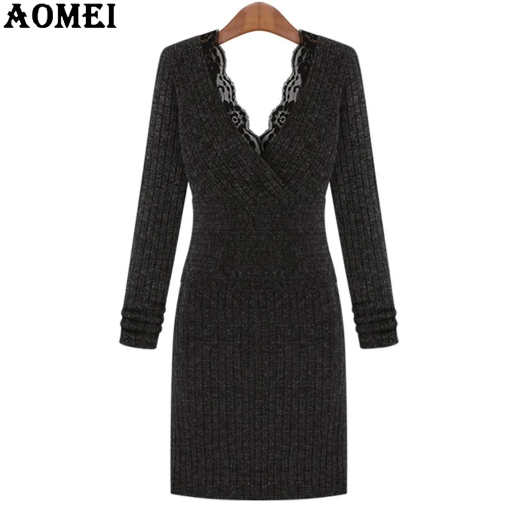 2019 Женское зимнее платье-свитер Длинная вязаная одежда осенний модный вязаный