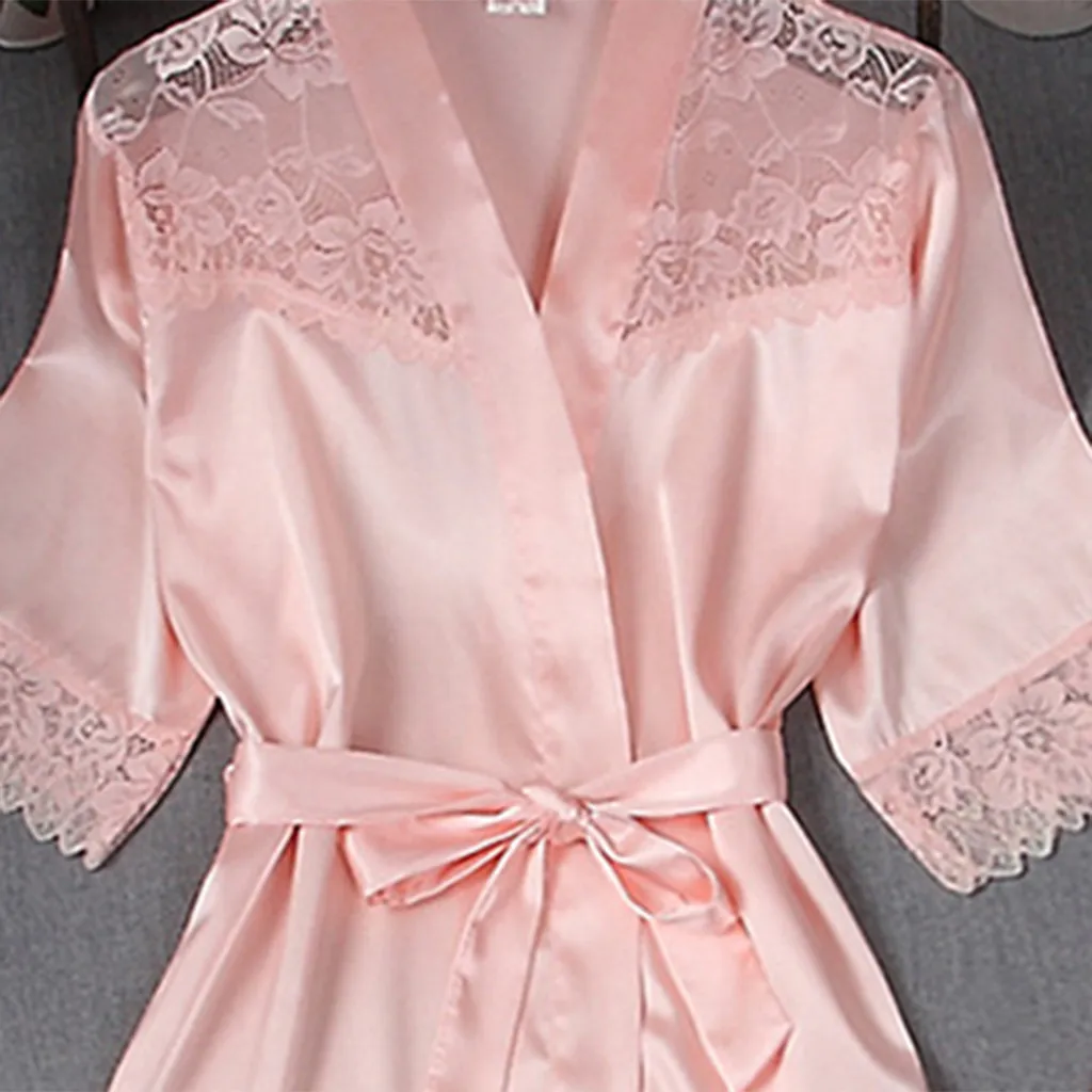 Женская пижама с v-образным вырезом кружевной халат и ночная рубашка сексуальный