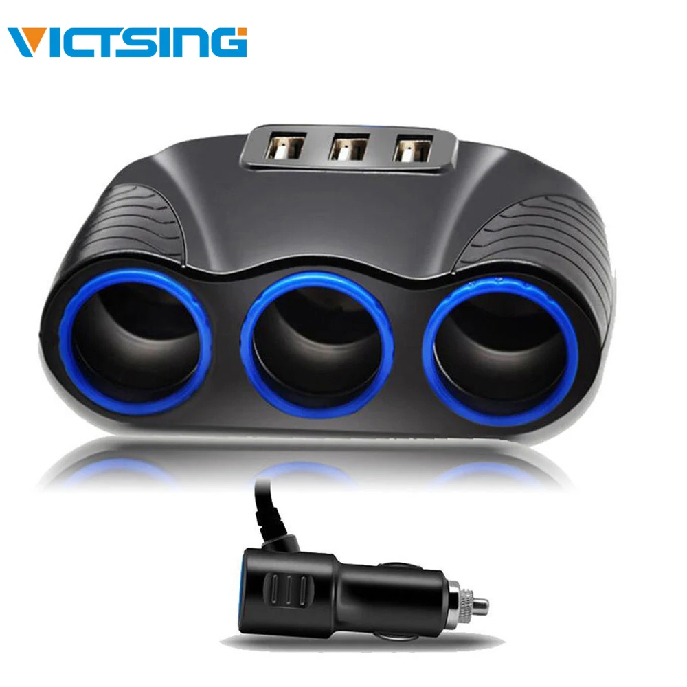 VicTsing розетка для автомобильного прикуривателя Splitter 3.1A DC 12V 3 Way USB зарядное