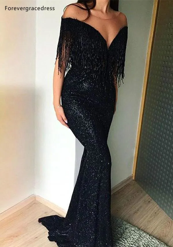 Черные платья с открытыми плечами для выпускного вечера 2019 вечерние русалки