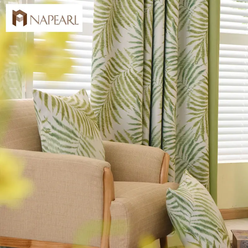 NAPEARL занавески в стиле кантри толстые зеленый синий узорные для спальни жалюзи