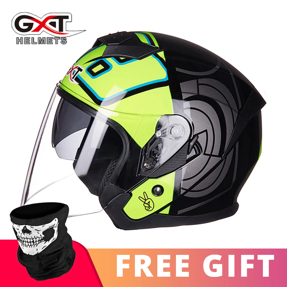 522 Bright BG GXT Лето мотоциклетный шлем с открытым лицом двойной объектив Casco Шлем Мотоцикл Скутер Capacete защитный шлем козырек для мотоцикла - Цвет: 522 Bright BG