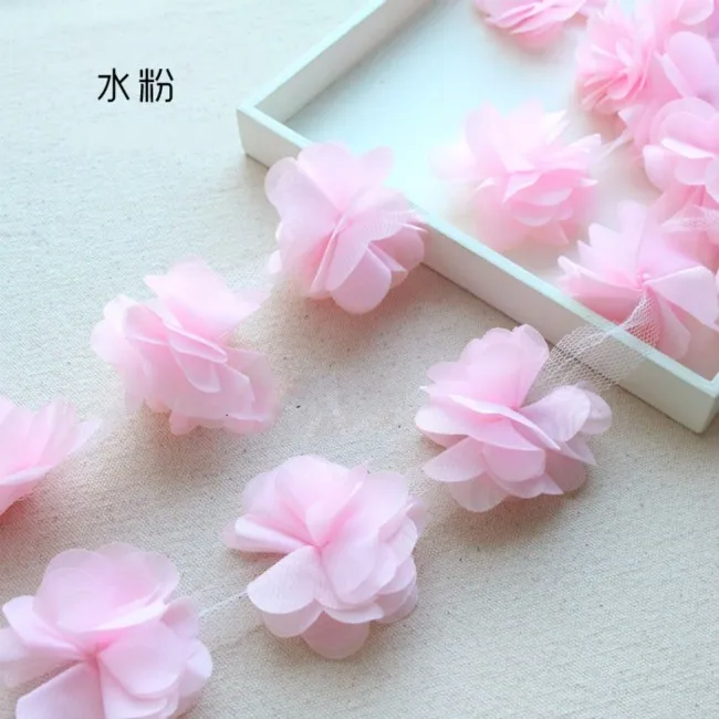 10Yard/Lot Multicolor 3D 6 Leaves Chiffon Flower Lace Trim Fabric Decoration DIY Clothes Wedding Dress Patch Accessories - купить по