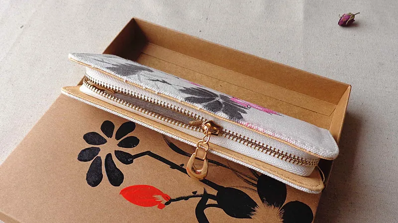 Модный женский длинный кошелек ручной работы на молнии с изображением лотоса