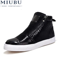 miubu autumn winter men black classic high top crocodile pattern leather shoes men sneakers non slip male driving moccasins