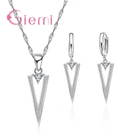 geometry cubic zircon trendy jewelry sets fahion 925 sterling silver necklace pendant for elegant girl engagement