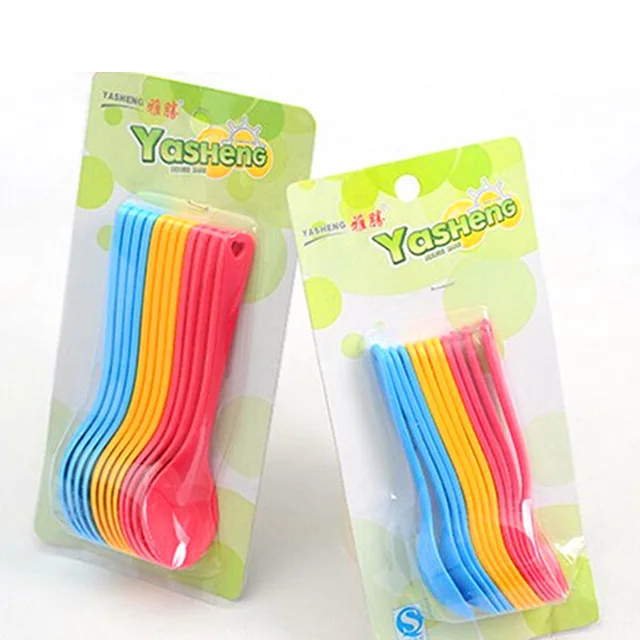 

New 12 Pcs/Set Baby Toddler Feeding Spoons Safe Plastic Baby Training Eating Spoon Set Food Candy Color Hot Sale