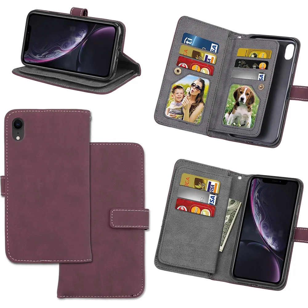 Capa Fundas для iphone XR XS Max 6 6 Plus 6s держатель чехол для iphone 7 8 plus XR XS кожаный чехол для телефона 9 слотов для карт