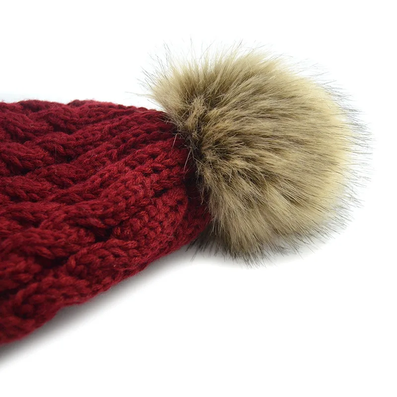 Новый пышной опушкой из искусственного меха Pom pom трикотажные Шапки шапки бини