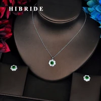 hibride trendy green flower shape link chain pendant women bridal jewelry sets necklace sets earings fashion jewelry n 545