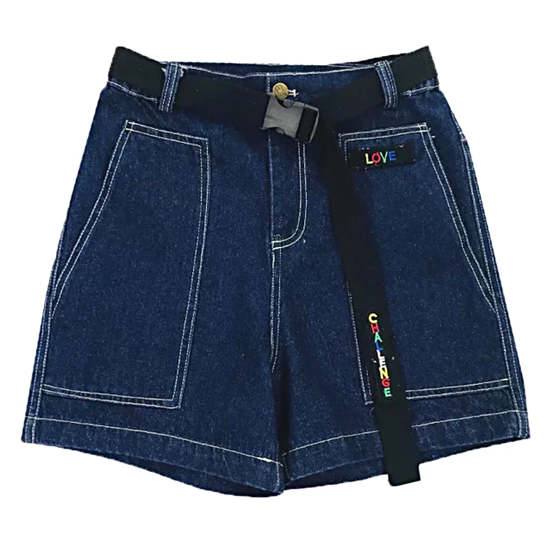 Женские свободные джинсы с высокой талией Дизайнерские летние шорты вышивкой в