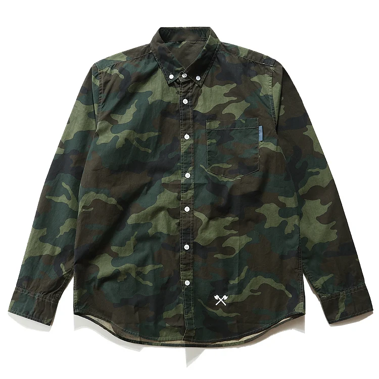 Мужские модные повседневные Длинные рукава Camo платье рубашка хлопок военные