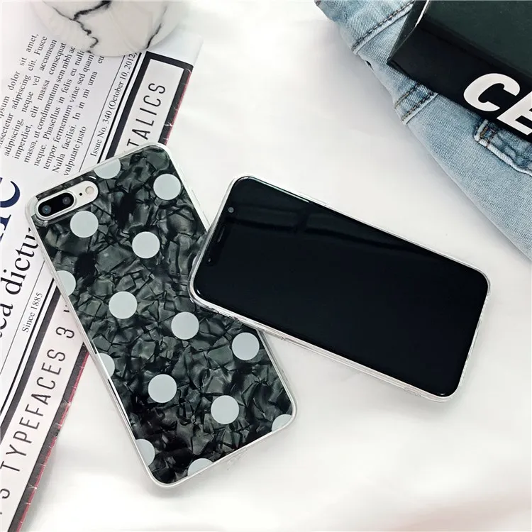 Gimfun Cute Fritillaria Wave Point Glitter Phone Case for IPhone7 6 6s 6plus 8 x Soft Tpu Silicone Black White Cover Female |