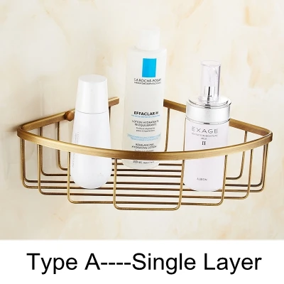 A-Single Layer Ванная комната углу полки двойной уровня с Полотенца стойки квадратный Ванна шампунь держатель античная бронза Ванная комната хранения Медь полки EL0002 - Цвет: A-Single Layer