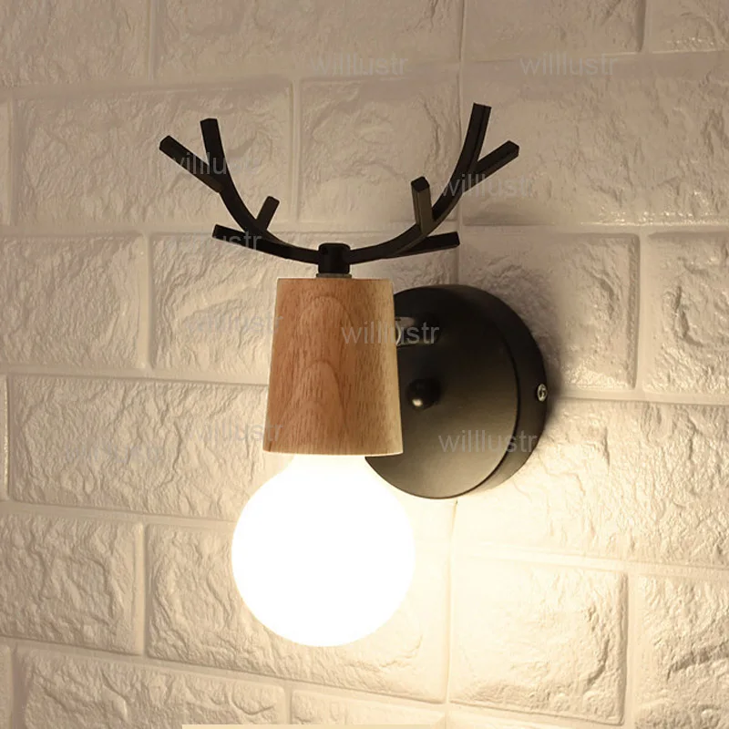 Арт деко Железный рога бра деревянная лампа кафе бар ресторан Lounge пекарня кухня