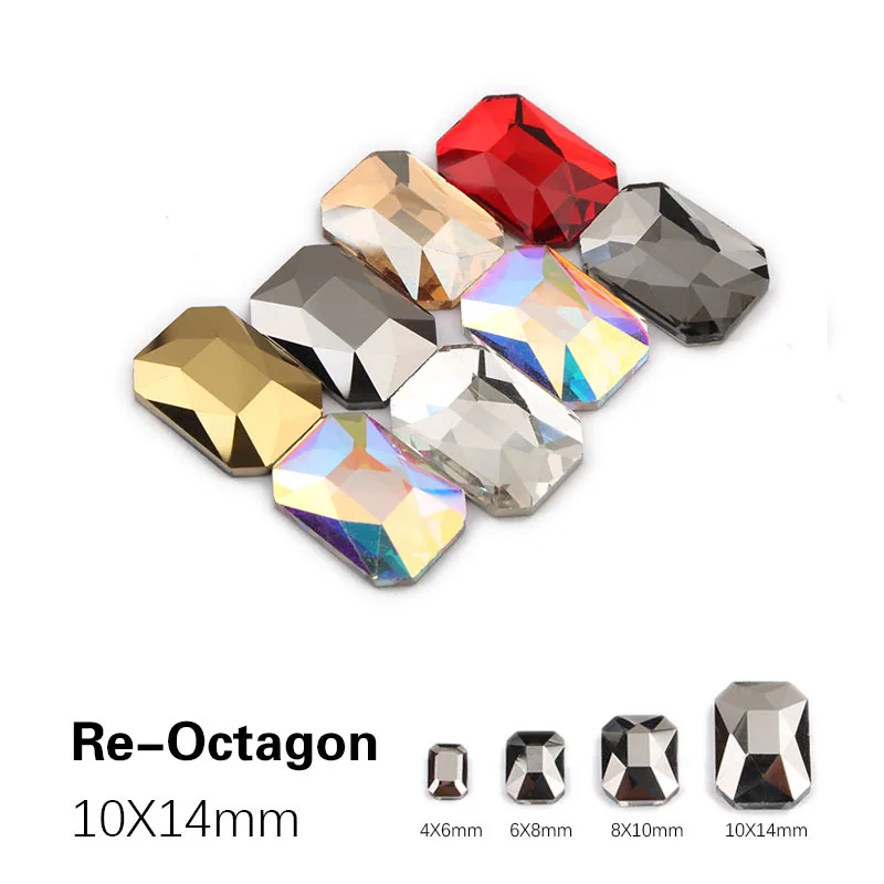 

New Style 10X14mm Big Long Octagon Nail Rhinestone Colorful Flatback Glass Crystals Use for Nail DIY Decorations Rhinestones