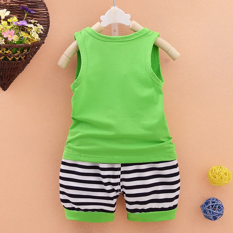 Летние полосатые хлопковые детские костюмы для бега Новинка 2 шт./компл. жилет