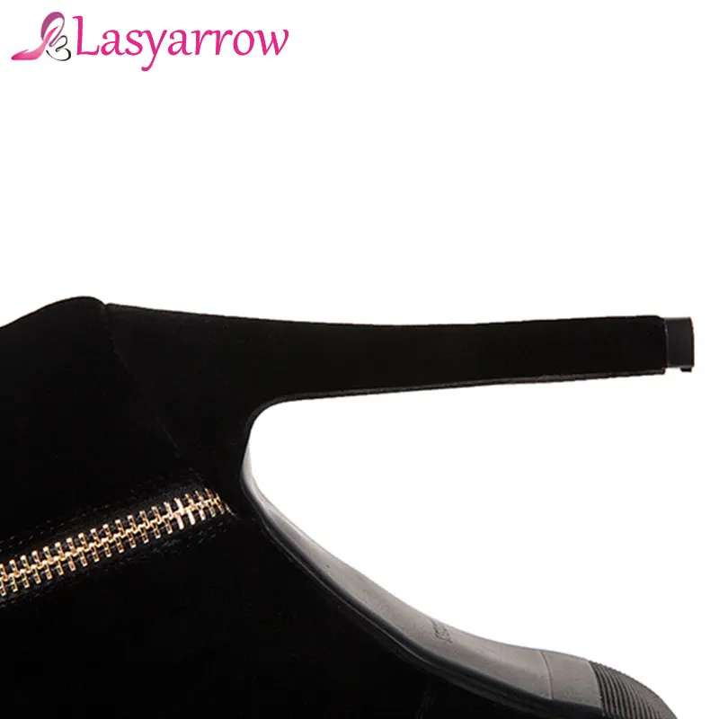 Женские брендовые ботинки Lasyarrow 2018 женские на высоком каблуке и платформе молнии