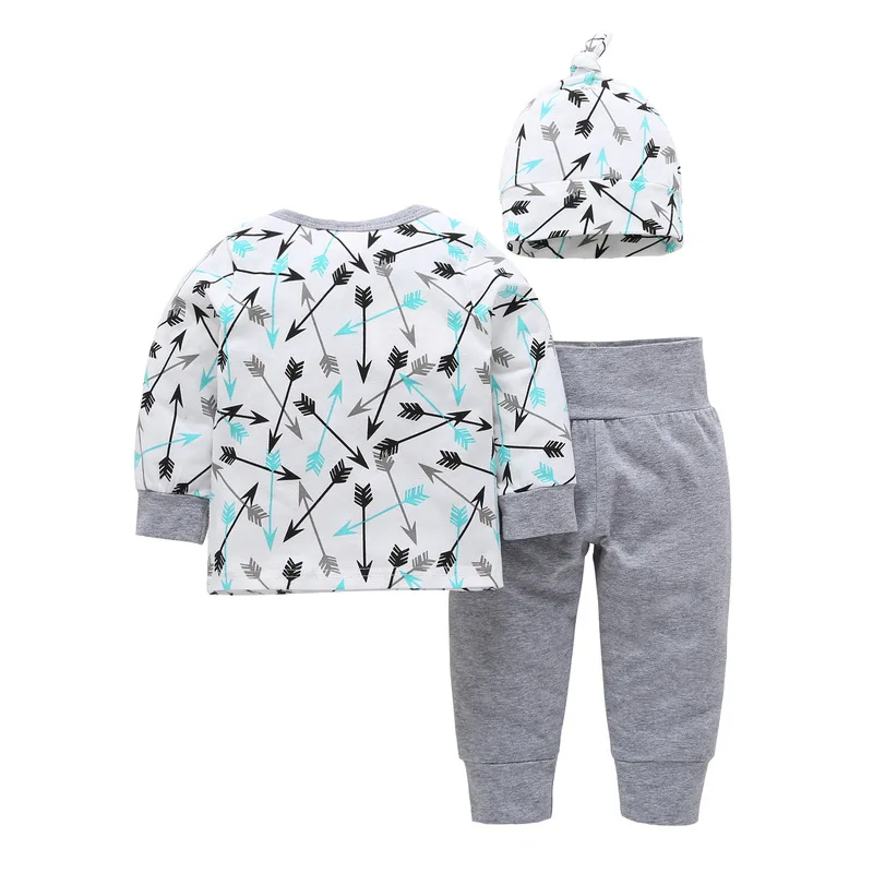 2018 Autumn New born baby 3PCS clothing set long-sleeved white arrow jumpsuit + hat pants girl | Детская одежда и обувь