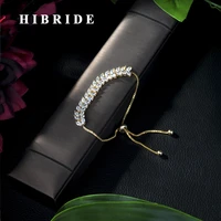 hibride brand crescent design cubic zirconia crystal charm bracelet for women adjustable jewelry for girlfeiend jewelry b 54