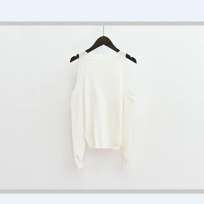 Свитер женский трикотажный тонкий с открытыми плечами и длинными рукавами |