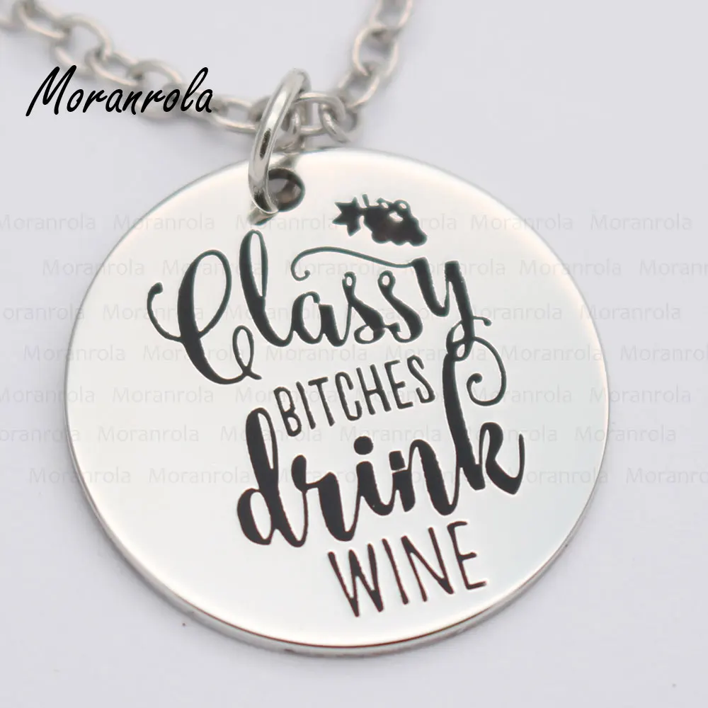 New arried&quot Classy Bitches Drink Wine &quot Copper necklace Keychain charm Hand Stamped Jewelry Unique - Funny Gift Lover | Украшения и