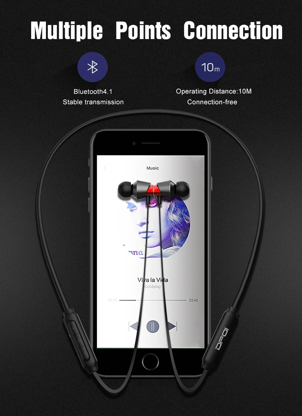 DFOI F52 Bluetooth наушники беспроводные Bluetooth наушники IPX5 водонепроницаемые наушники спортивные Bluetooth наушники Шейная гарнитура