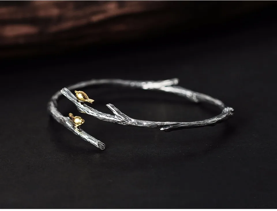 Lotus Fun реальные 925 Серебро Природный ручной Fine Jewelry Птица на ветке регулируемый браслет для женщин Bijoux