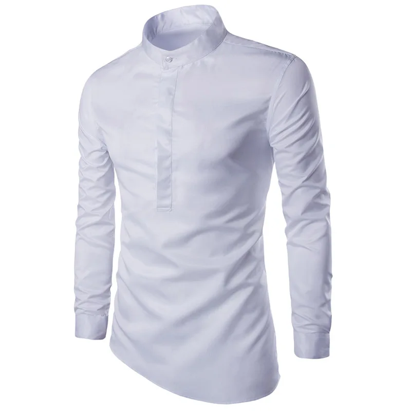 AOWOFS мужские рубашки Повседневное воротник-стойка Slim Fit с длинным рукавом Хенли