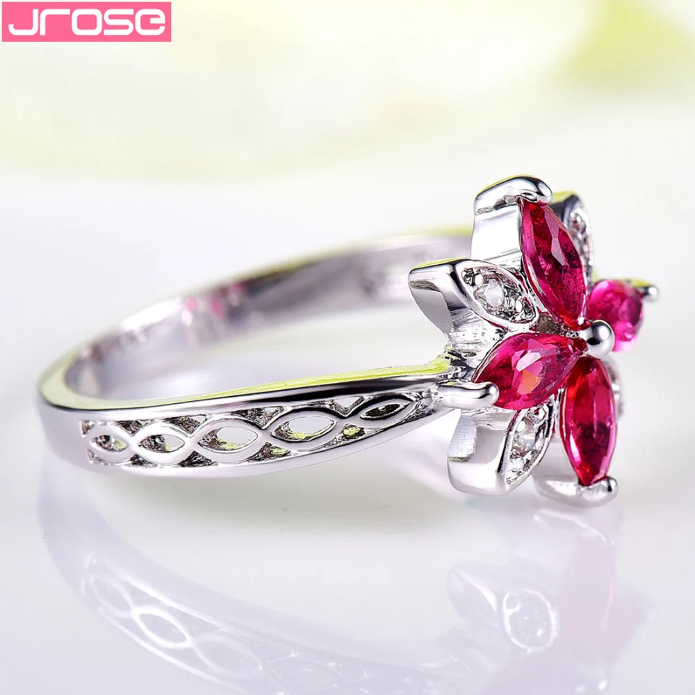 JROSE Оптовая Продажа Красивые цветы красный и белый CZ золотой цвет кольцо Размер 6 7