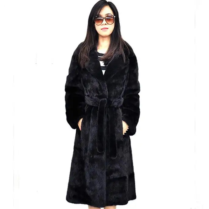 Autumn faux mink leather jacket womens long trench coats winter thicken warm fur leather coat women slim jackets fashion black