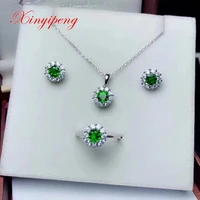 xin yi peng 925 silver plated white gold inlaid natural diopside female jewelry suit women jewelry fine jewelry s925