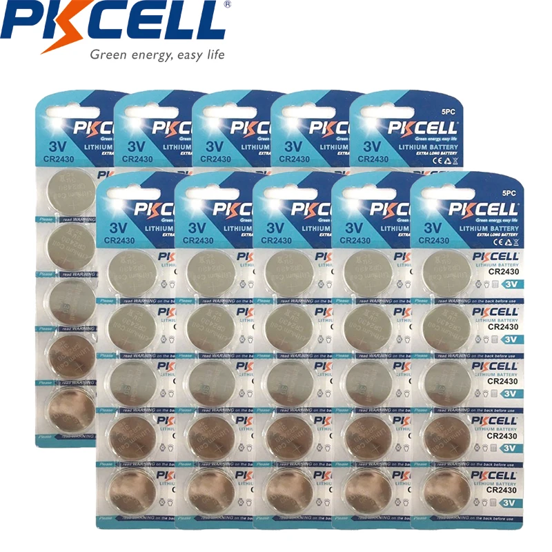 50 шт./10 карт PKCELL CR2430 3 в кнопочный аккумулятор DL2430 ECR2430 BR2430 KCR2430 литиевые батареи