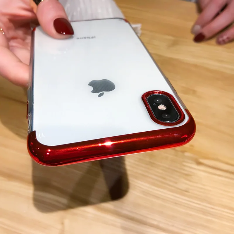 Luxury Silicone Clear Case for iPhone X 6 6S Plus TPU Soft Plating Frame Transparent Back Cover 7 8 |