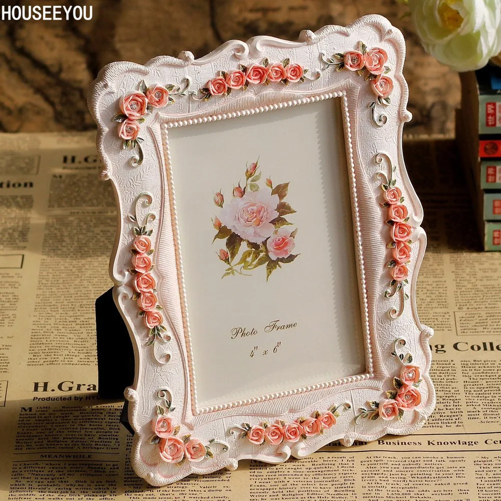 Модная винтажная Европейская фоторамка бледно розовая роза из полимерной смолы