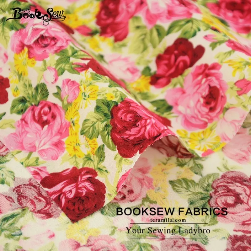 Booksew 100% хлопок поплин Ткань метр печатных Роза Дизайн мягкие Текстиль для дома